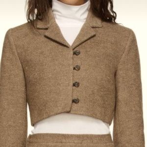 OPENING CEREMONY- BEIGE FELTED CROPPED BLAZER - HAZY TAUPE